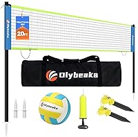 Olybeaka 20FT Outdoor Volleyball Net Set for Backyard Beach - Anti-Sagging Net, Adjustable Iron Poles, Soft PU Ball, Pump, Carry Bag, Easy Setup
