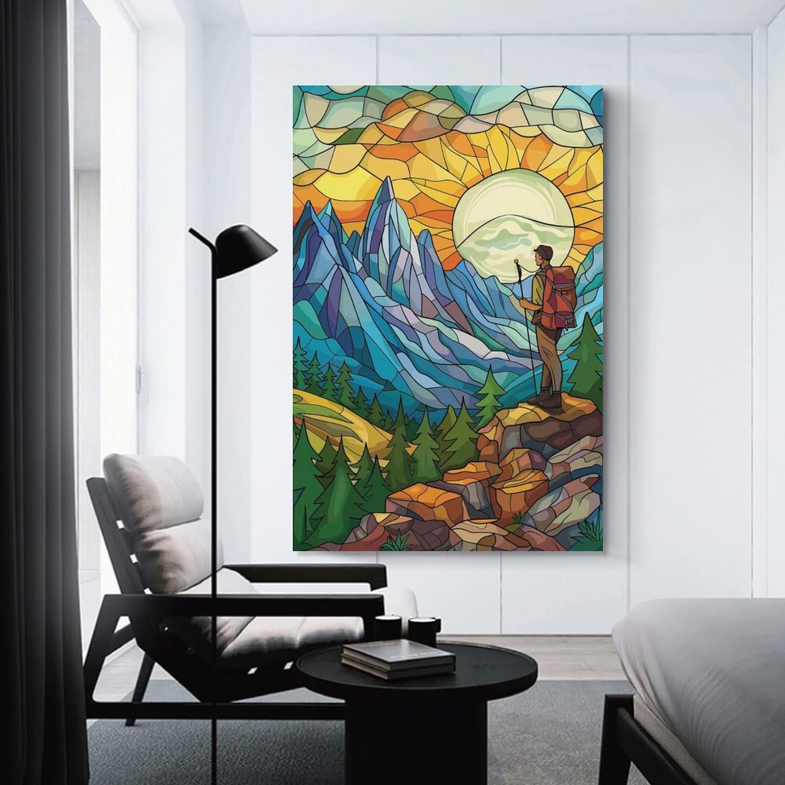 Junmoney Unframe-Style-10 Room Decor Wall Art Hiking Stained Glass, 16X24inch(40X60cm), For Gallery Wall Layouts In Home Or Office, Home Wall Art For Statement Displays