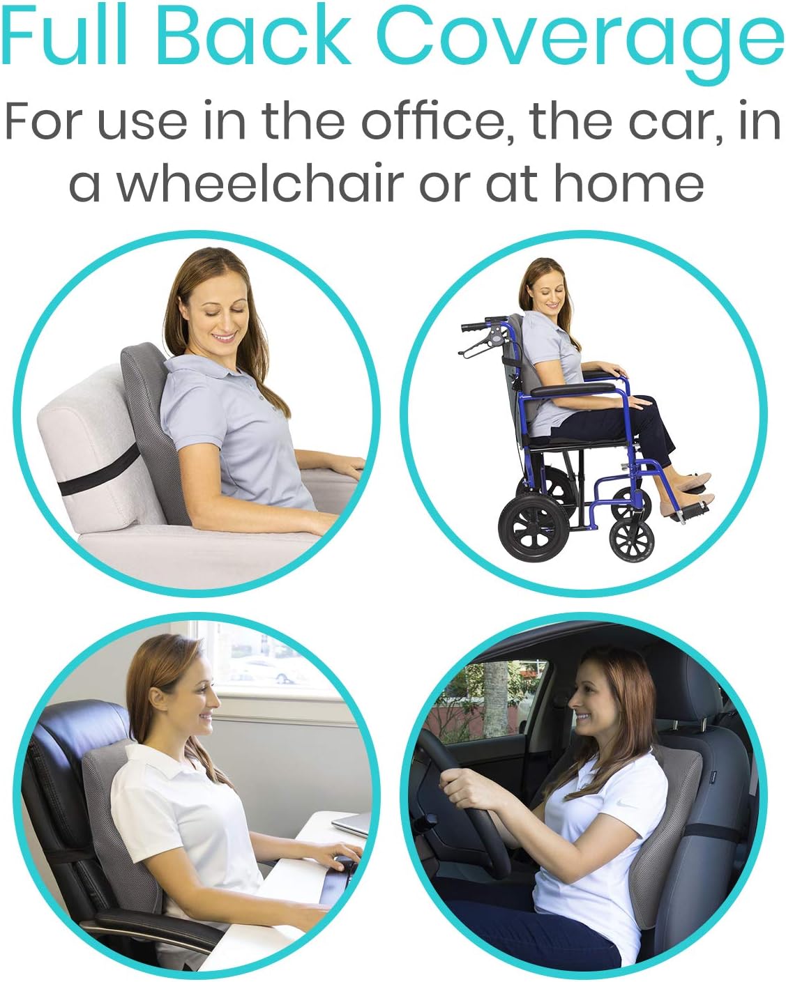 Vive Full Lumbar Cushion - Memory Foam Contour Support for Lower Back Pain - Ergonomic Pressure Relief for Office Chair, Car - Large Mesh Orthopedic Seat Backrest Roll for Improving Posture (Gray)