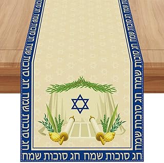 Jiudungs Linen Sukkot Table Runner 72 Inches Long Sukkah Tablecloth Jewish Sukkah Decorations and Supplies for Home Party