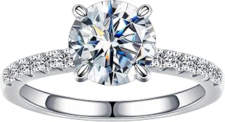 Moissanite Engagement Rings for Women, 1.5CT Round D Color VVS1 Clarity Lab Created Diamond Rings 18K White Yellow Rose Gold Vermeil Moissanite Rings for Women Wife Promise Rings for Her