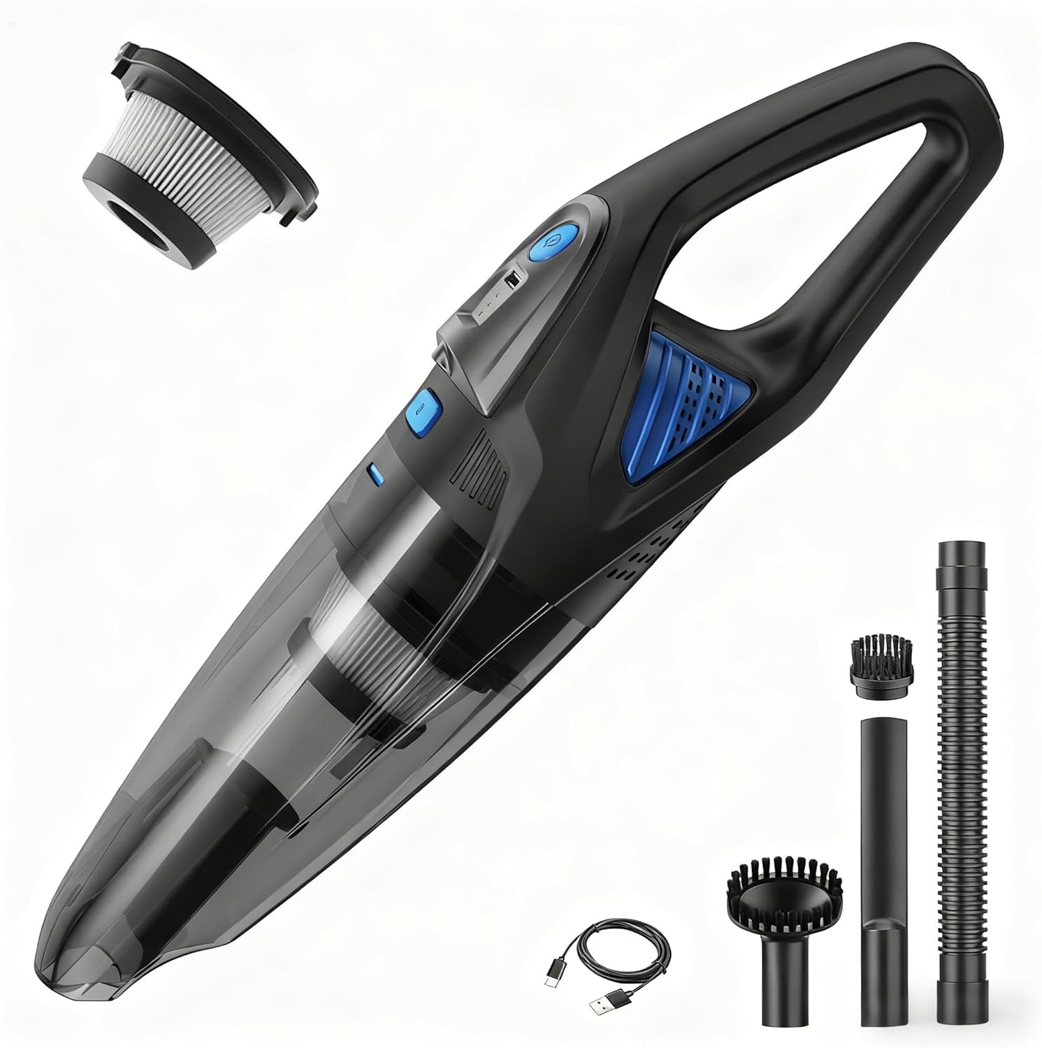 ZIHUOFAN Handheld Vacuum Cordless 25000PA Powerful Suction, Car Vacuum Portable Cordless（Black+Deep Blue）