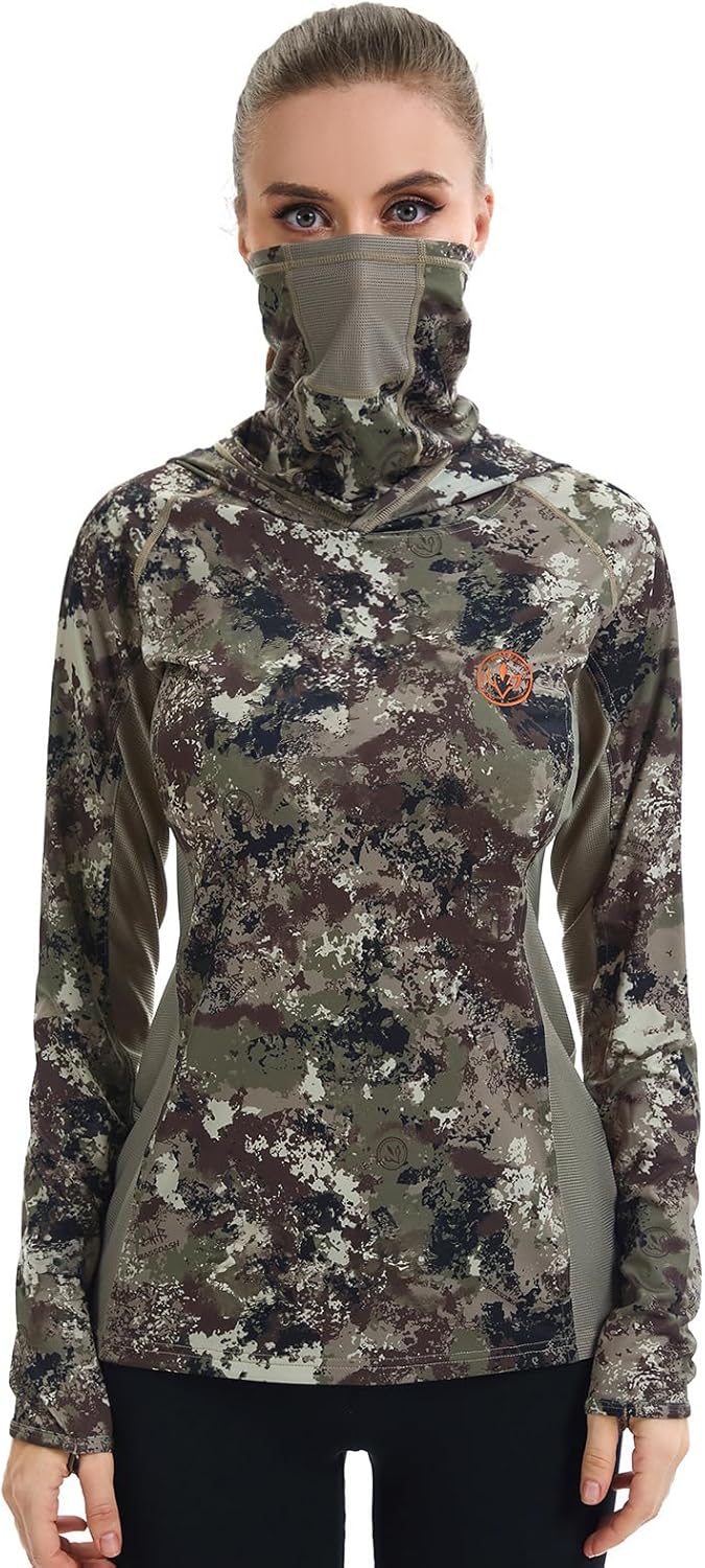 BASSDASH Women's UPF 50+ Camo Hunting Hoodie with Neck Gaiter Breathable Performance Long Sleeve Fishing Hooded Tee FS03W - Image 2