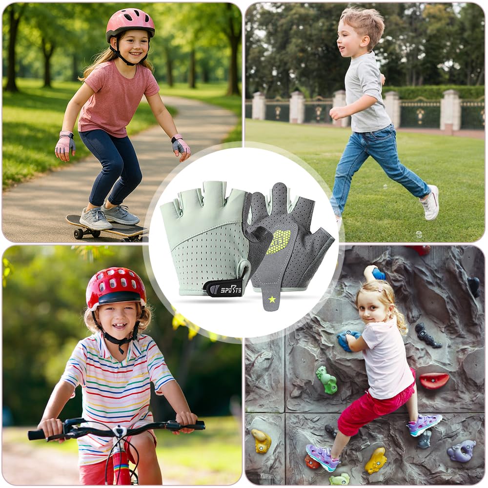 Guantes Bici Niño,Guantes Niño,Guantes Sin Dedos,Palms Protección Antideslizantes Cómodos y Transpirables para Patinaje sobre Hielo, Bicicletas, Scooters, Clases de Educación Física(Rosa,M)