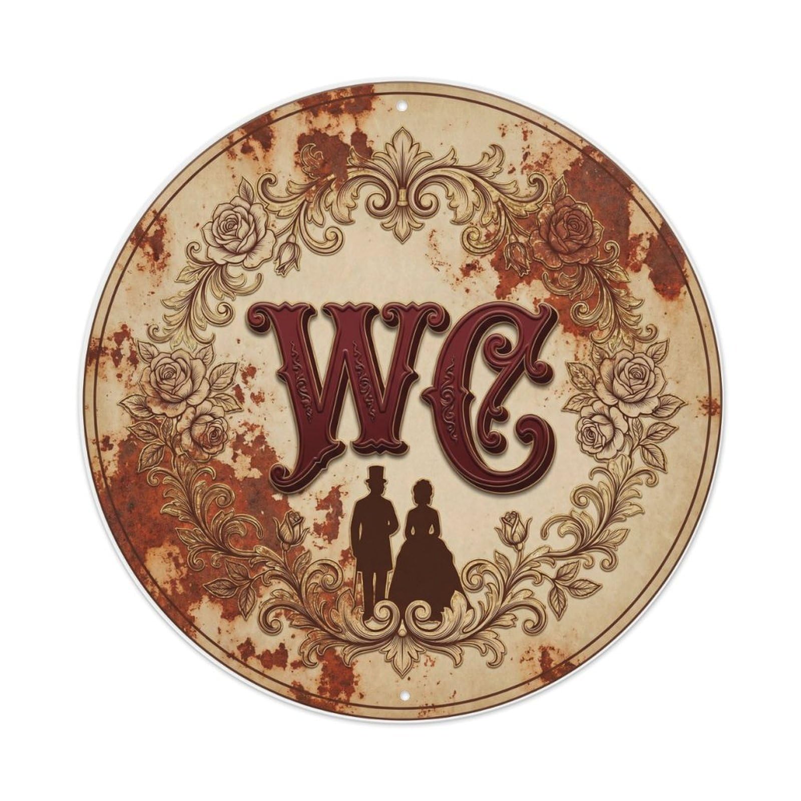 Toilet （WC） Victorian Aged Ornament Metal Tin Sign Plaque Wall Decor for Cafe, Club Bar, Office, Home Garden Round Metal Poster 8x8Inch