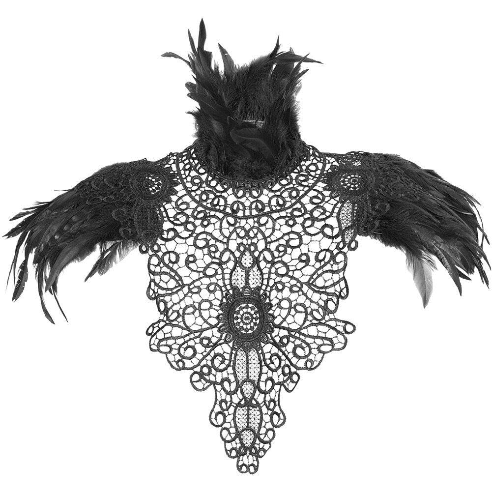 Châle en plumes gothique punk et dentelle noire pour costume cosplay