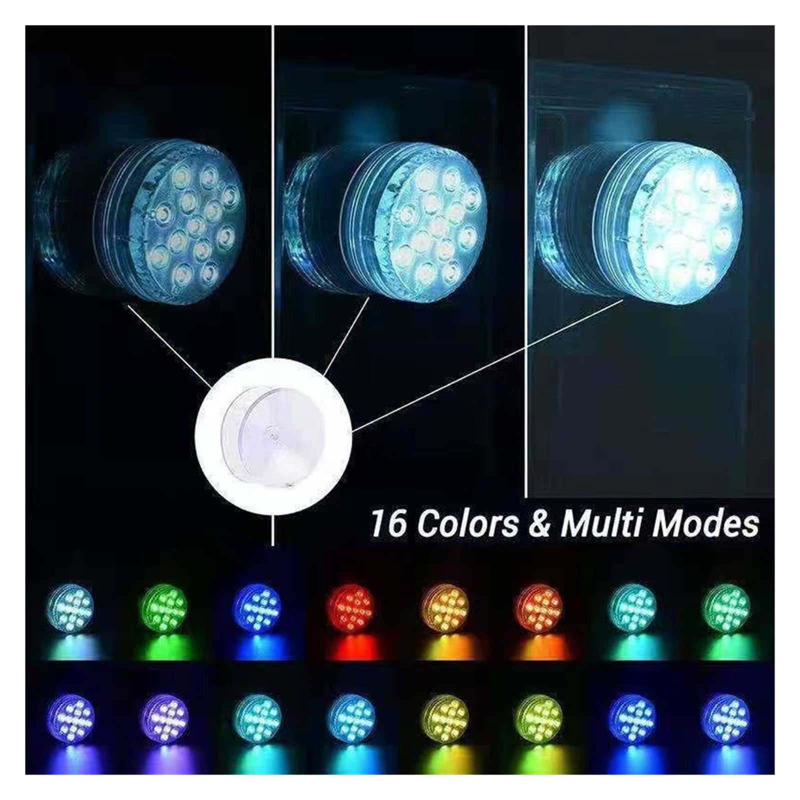 Oświetlenie basenu podwodne oświetlenie bezprzewodowe zatapialne światło LED IP68 reflektor zewnętrzny do akwarium staw akwariowy Tworzenie Atmosfery(8 light 1 remote,8.5CM)