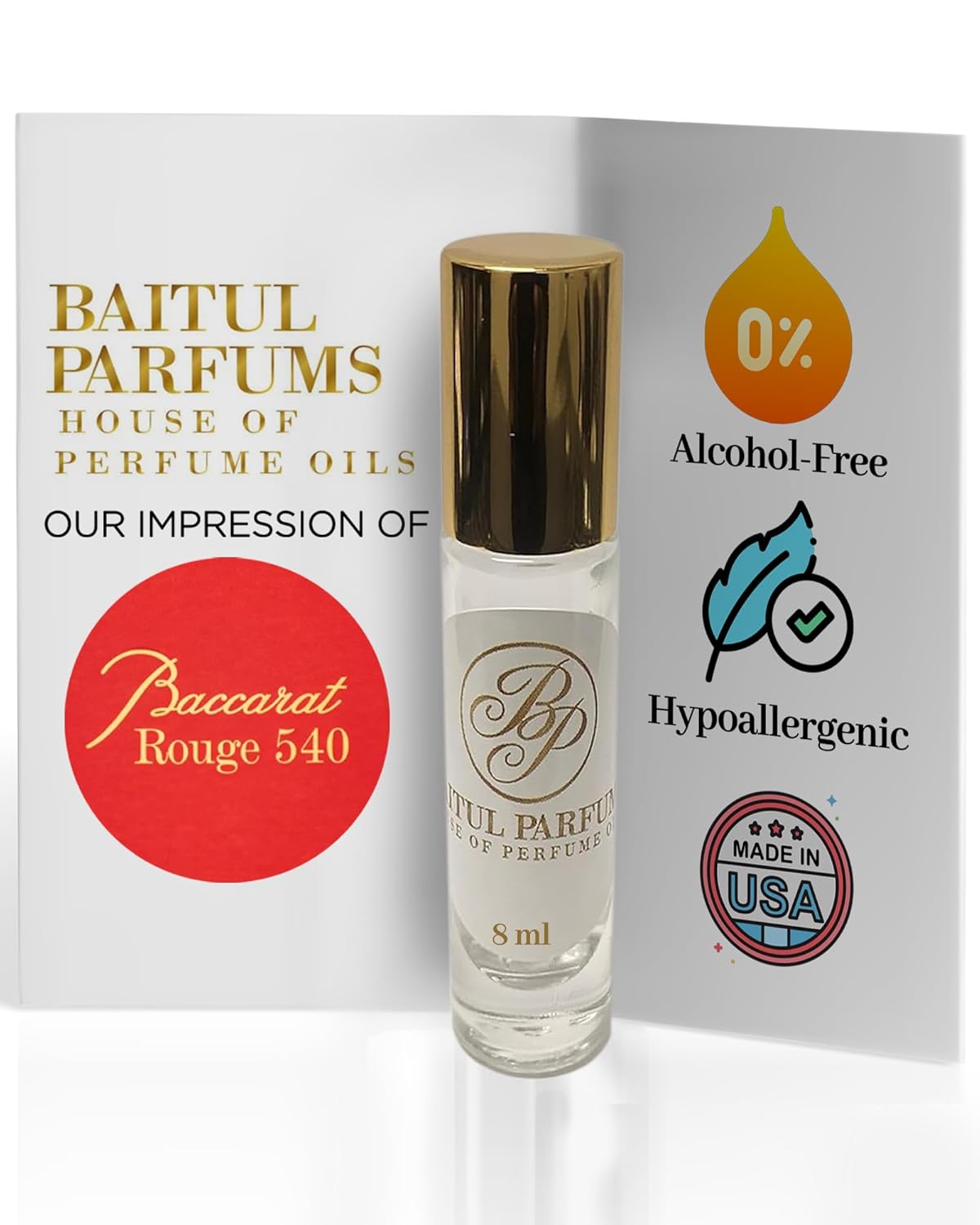 Comparable to B Rouge 540 Alcohol-Free Perfume Oil – 8ml Travel Size Roll-On Long Lasting Fragrance, 98% True-to-Scent, Clean Scent Perfume, Main Accords - Amber, Floral