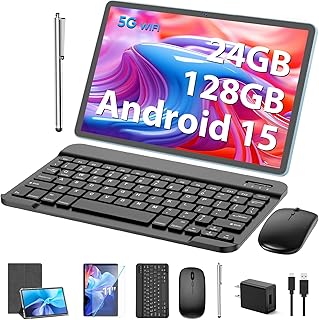 Android Tablet, 11 Inch Android 14 Tablet with Keyboard, 12GB+128GB, 1TB Expansion, 8000mAh, 5MP+13MP, 2.4G &amp; 5G WiFi, IPS Touch Screen, GMS Certified, 2 in 1 Tablets with Case, Mouse product image