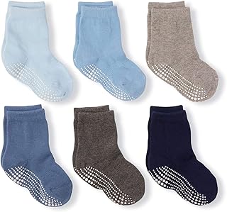LA ACTIVE Non Slip Grip Ankle Boys and Girls Athletic Crew Socks for Babies Toddlers and Kids