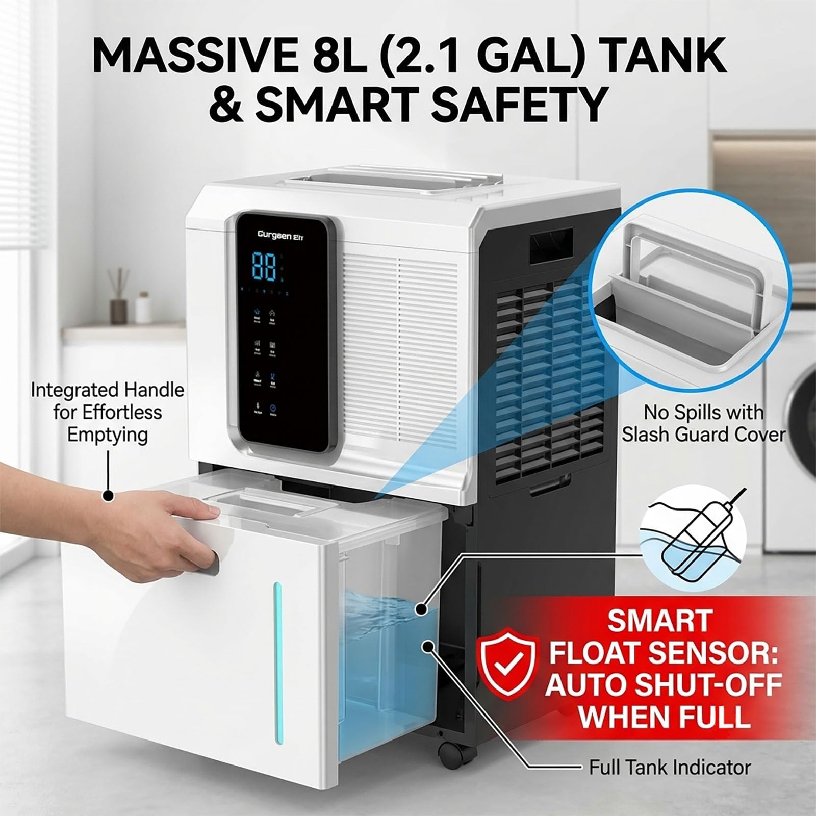 Deumidificatore d'Aria Elettrico ad Alta capacità Tuya 65 l/Giorno, con connessione Wi-Fi/App, Grande Volume d'Aria, Ideale per Ville, scantinati e Ampi soggiorni.