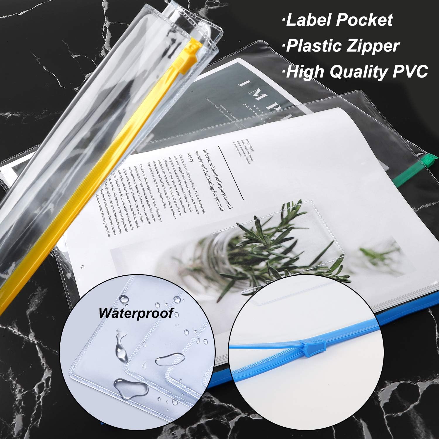 EOOUT 24pcs Plastic Envelopes Poly Zip Envelopes Files Zipper Folders, A4 Size, Letter Size, 10 Colors, for School and Office Supplies : Office Products