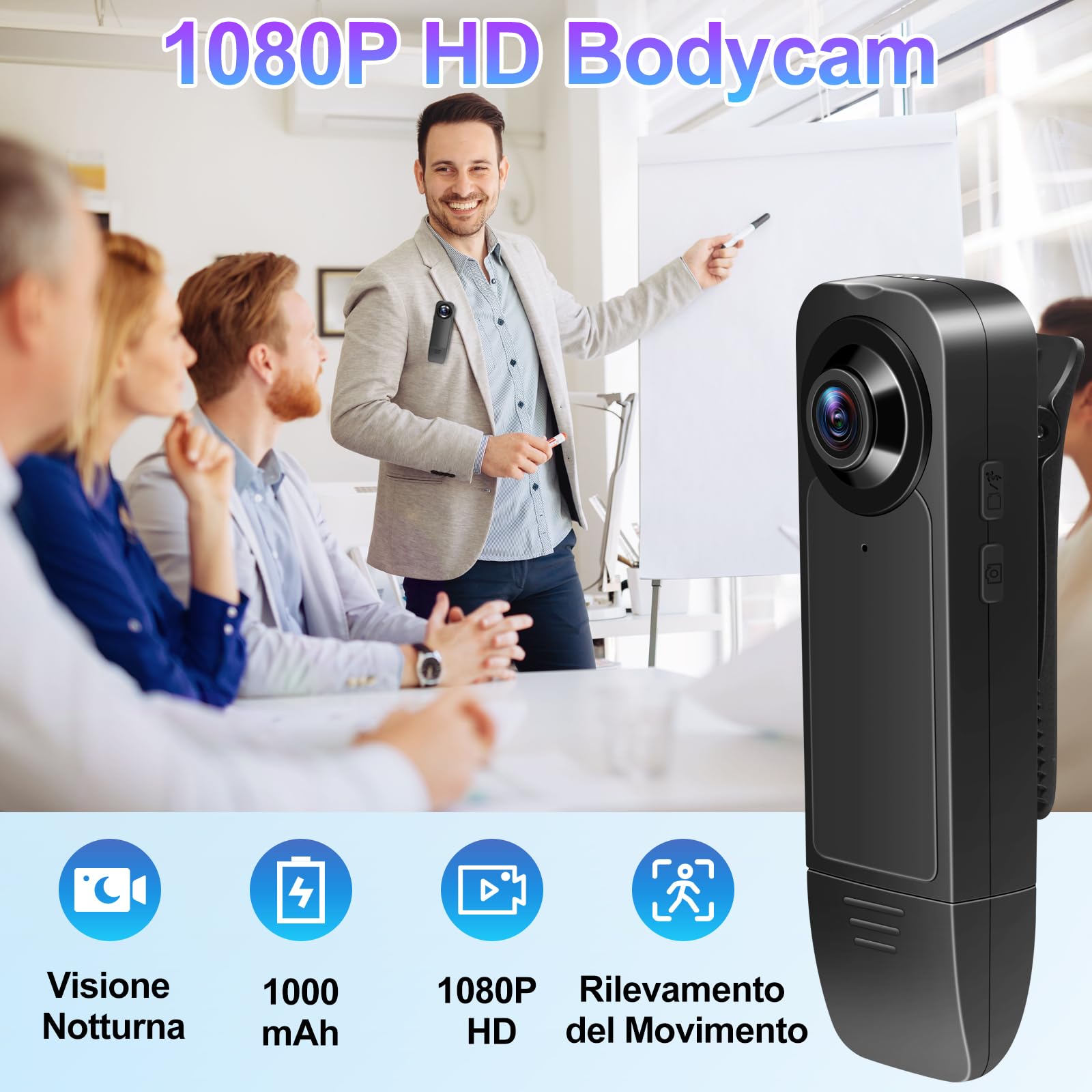 TANGMI Telecamera Spia Portatile, 7 Ore di Utilizzo a Mani Libere Videocamera Invisibile, Visione Notturna & 1080P HD Grandangolo 140° Body Cam Polizia per Registrazione Video e Scatto Foto