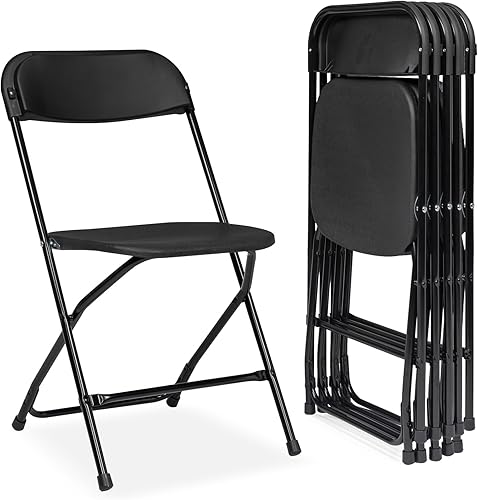 Miniatura 17 de Juego de 4 sillas plegables, sillas plegables de plástico negro con marco de acero, paquete de 4 asientos comerciales apilables portátiles, Negro
