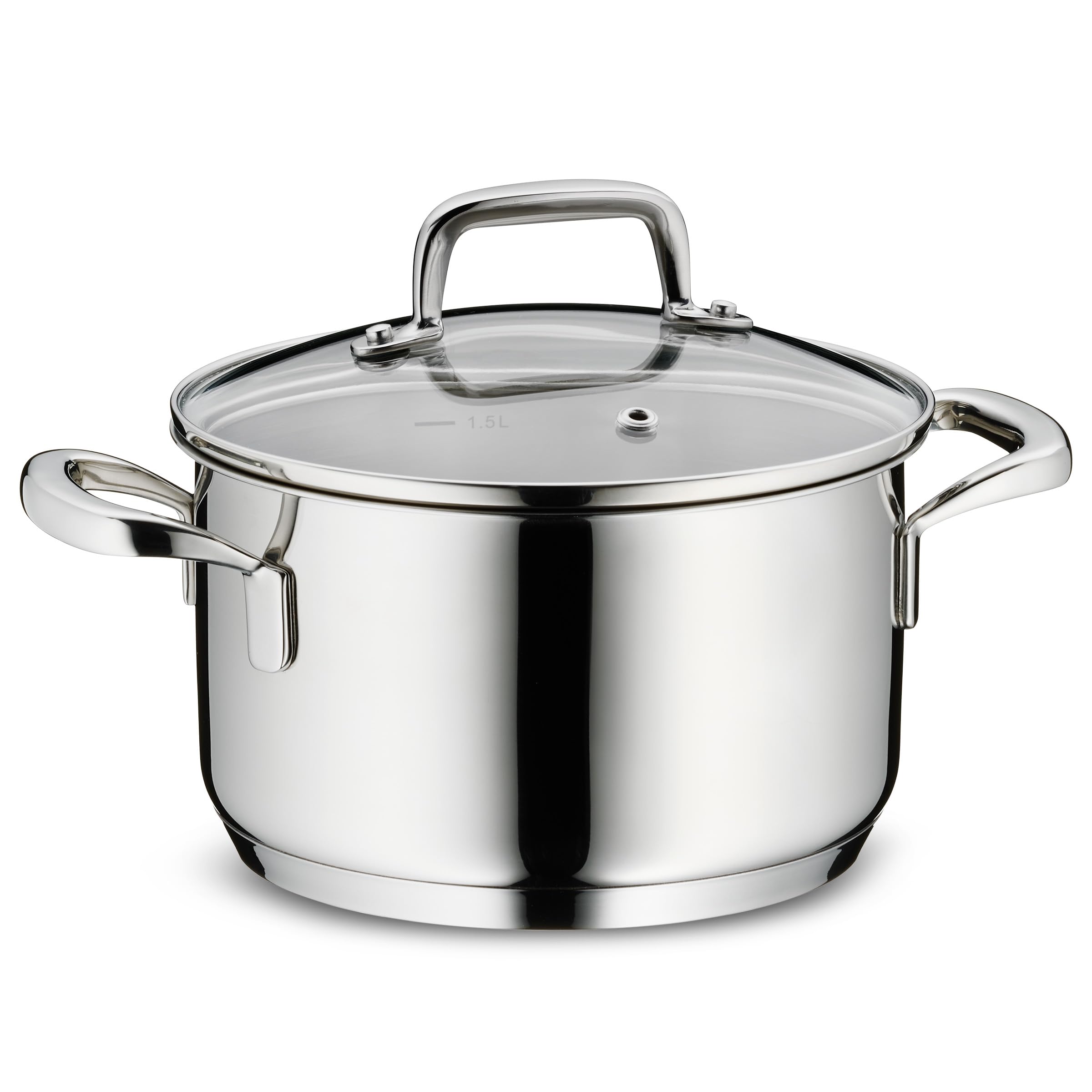 kela meat pot 16 cm FLAVORIA, induction saucepan 1.6 L, glass lid with steam outlet valve, inner scale, small saucepan, uncoated