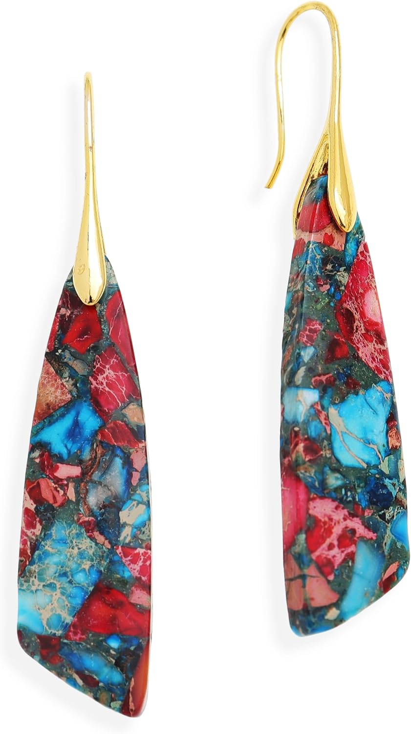 Natural Stone Dangle Drop Earrings for Women, Boho Healing Stone Lightweight Earing Prom Jewelry Gift.