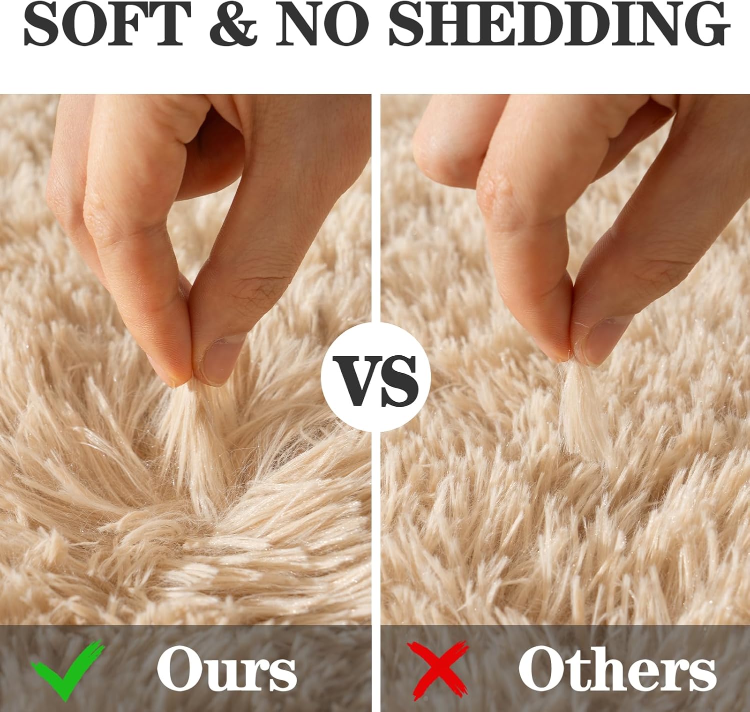 Soft Fluffy Area Rug for Bedroom, Fuzzy Shaggy Oval Throw Rugs for Bedside, Non-Slip Cozy Plush Shag Carpet for Kids Room Nursery Dorm Living Room, Beige, 2.6 x 5.3 Feet, 2 Packs