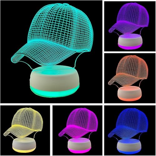 Gorra de béisbol 3D, luz nocturna con luz LED de ilusión con interruptor táctil USB multicolor, lámpara de decoración LED de mesa de escritorio,
