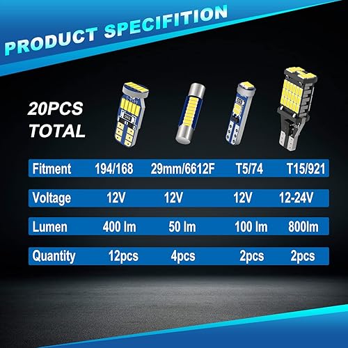 Miniatura 2 de Paquete de luces LED para interiores para Toyota Tundra 2007-2021, luces de cúpula de mapa interior + luces de espejo de tocador + luz de matrícula