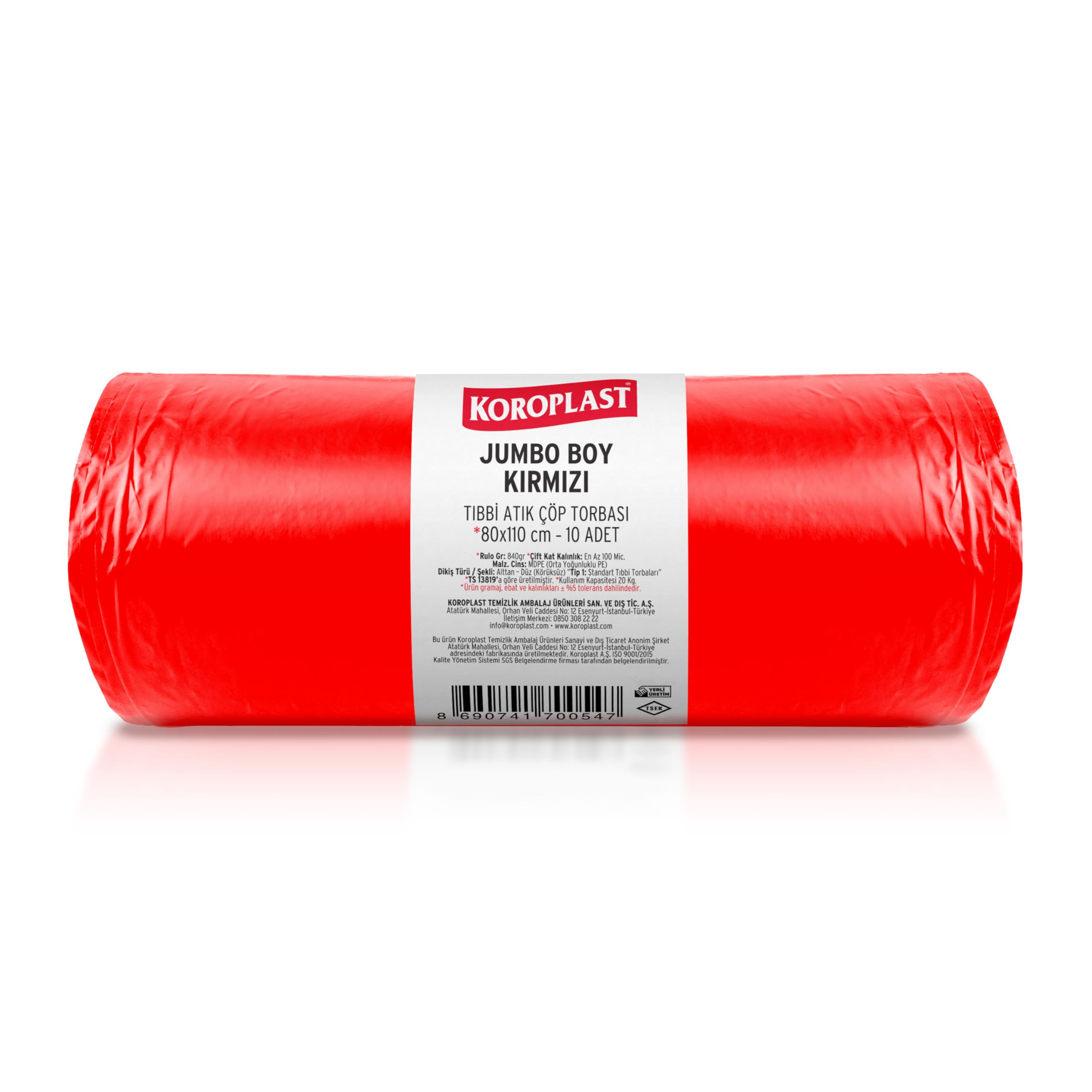 Koroplast Büzgülü Tıbbi Atık Poşeti Jumbo Boy 80x110 cm 10x10'lu Sızdırmaz Yırtılmaz Profesyonel Çöp Poşeti, Geri Dönüştürülebilir Kolay Bağlanır Tıbbi Atık Torbası, Hastane, Klinik Büzgülü Çöp Poşeti