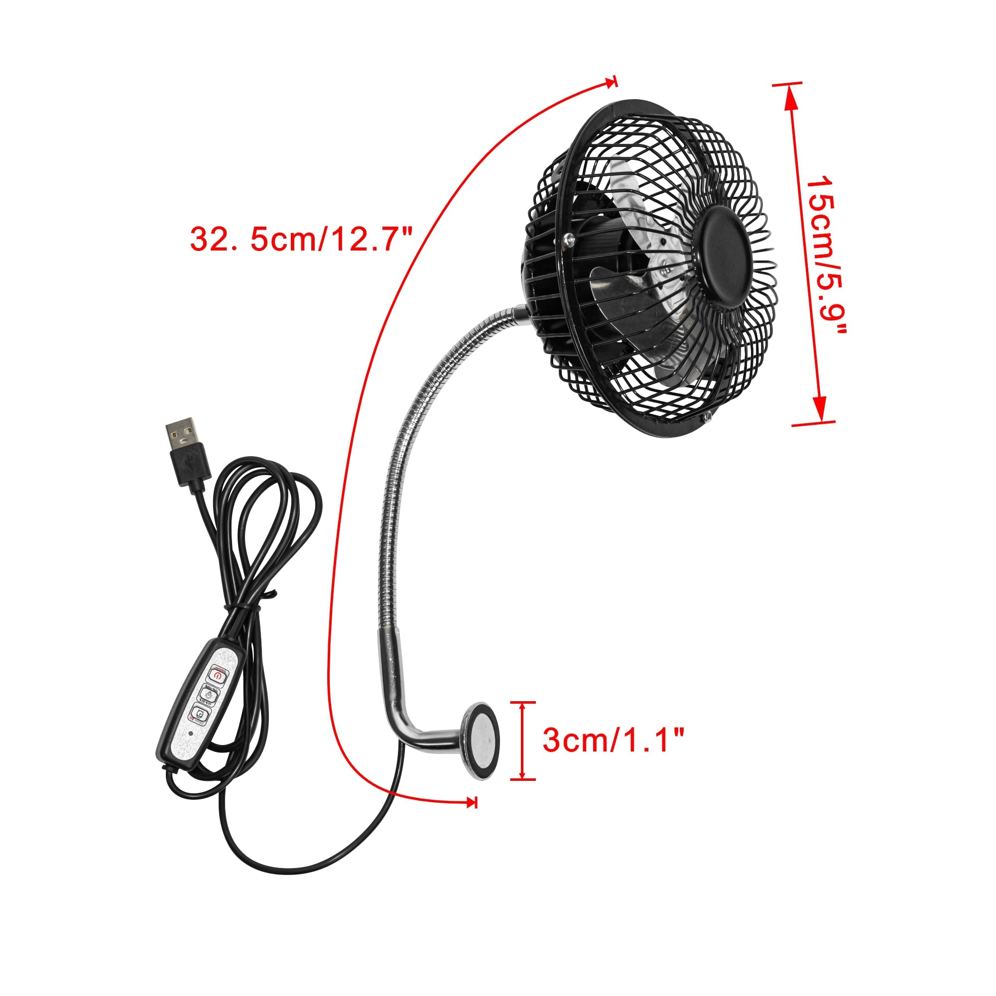 Ventilatore magnetico Grow, ventilatore oscillante con morsetto mini ventilatore per tenda con funzione oscillante e collo di cigno flessibile, 4 pale