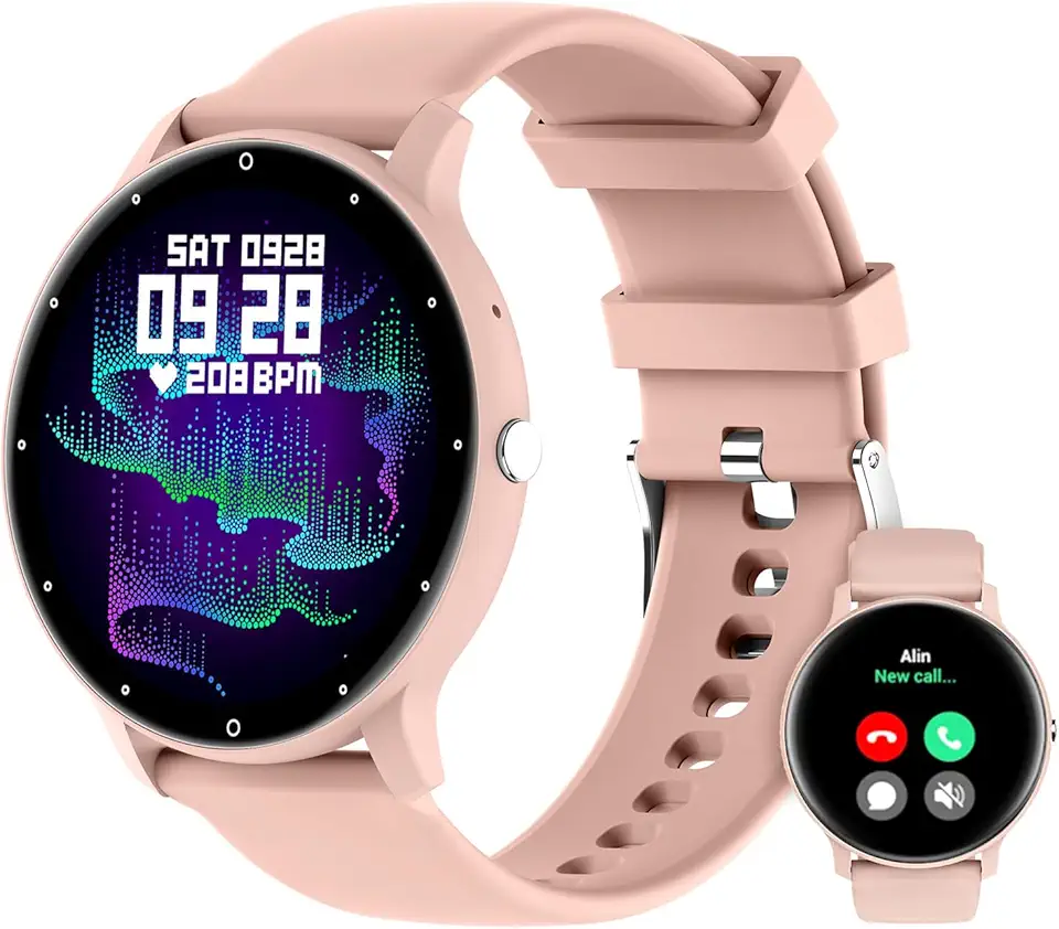 Smartwatch Relógio Inteligente Tela Full Touch 1.28" Resistente à Água IP67 com Faz e Recebe Ligações, Modos Esportivos e Recebimento de Notificações(2 tiras) (cor-de-rosa)