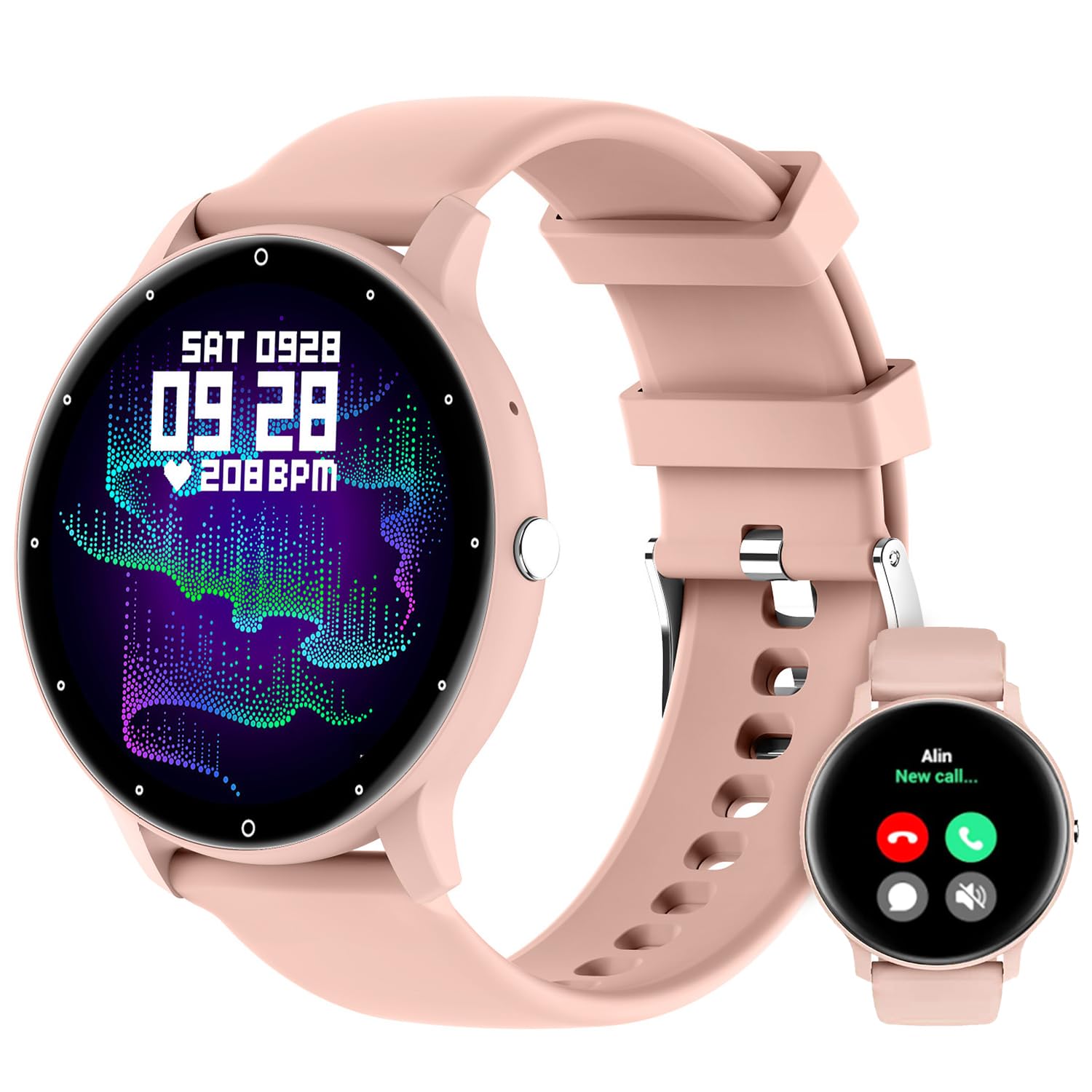 Smartwatch Relógio Inteligente Tela Full Touch 1.28" Resistente à Água IP67 com Faz e Recebe Ligações, Modos Esportivos e Recebimento de Notificações‎(2 tiras) (cor-de-rosa)