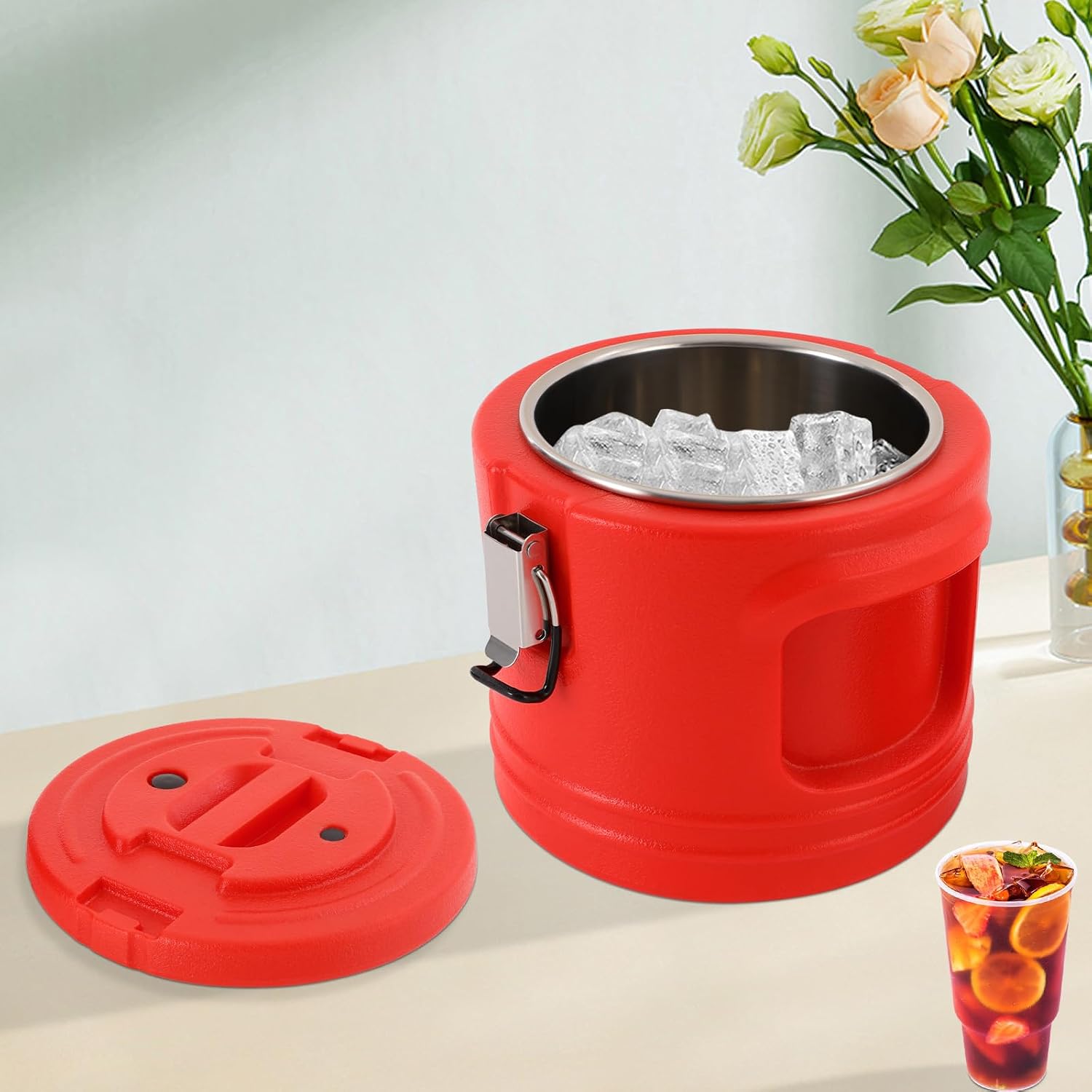 4L/1Gal Insulated Soup Container Insulated Food Carrier Commercial Food Warmer Hot Box for Hot Cold Food Insulation Barrel Cooler Stainless Steel Lining w/Dust Cover for Restaurant Canteen