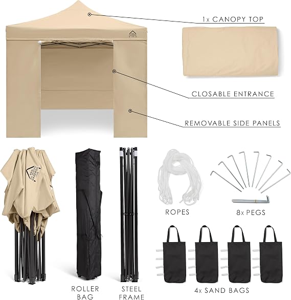 All Seasons Gazebos 3x3m Waterproof Pop Up Gazebo with Premium Sides Beige