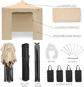 All Seasons Gazebos 3x3m Waterproof Pop Up Gazebo with Premium Sides Beige