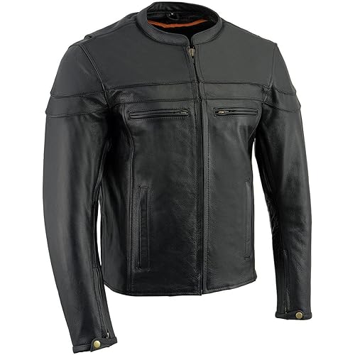 Milwaukee Leather LKM1725 Men's Black Leather Sporty Crossover Scooter Motorcycle Jacket w/Reflective Piping