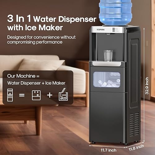 Miniatura 2 de ICEPURE Dispensador de agua 3 en 1 con máquina de hielo integrada, dispensador de enfriador de agua para carga superior de botella de 5 galones,
