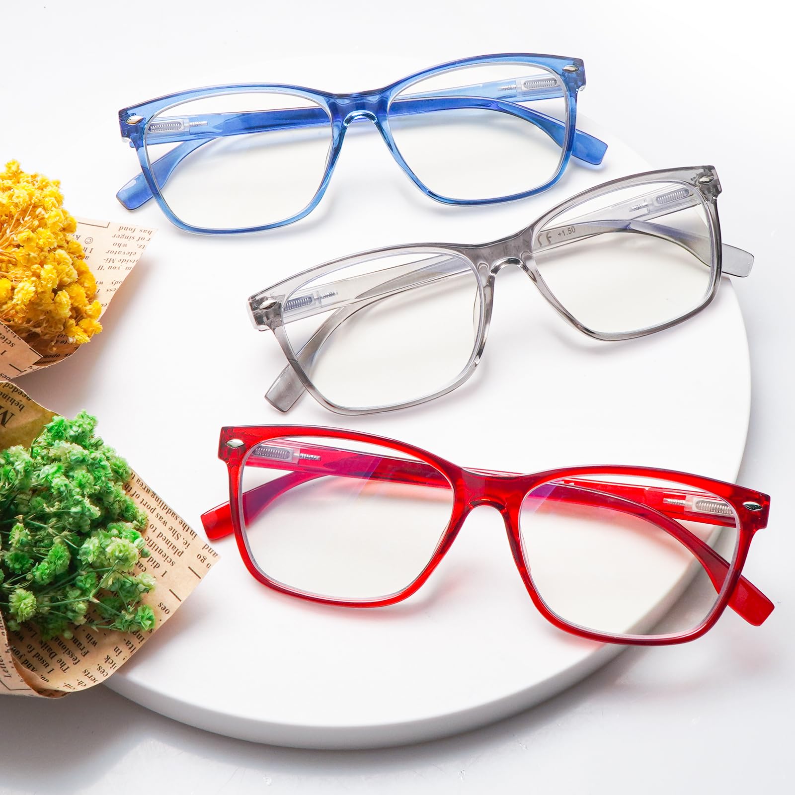Paquete de 3 lentes de lectura progresivos multienfoque para mujeres y hombres, bloqueo de luz azul, bisagras de resorte para computadora