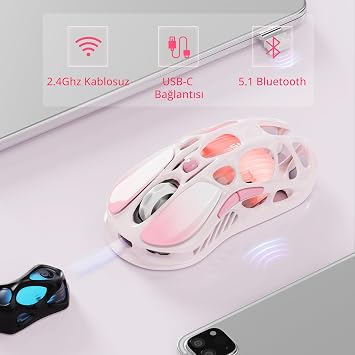 Gravastar K1 Mekanik Gaming Klavye, M1 Pro Kablosuz Optik Mouse ve Mousepad Oyuncu Seti (Sakura Pink)
