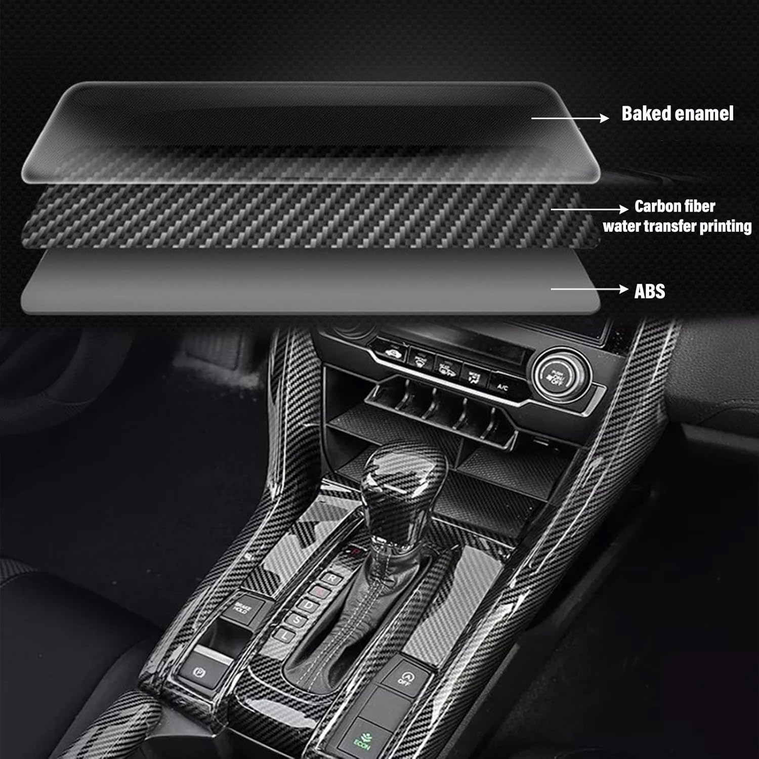 Center Console Automatic Gear Shift Panel Cover ABS Carbon Fiber Compatible with Honda Civic 2016-2021 Center Consoles Cover (4Pcs)