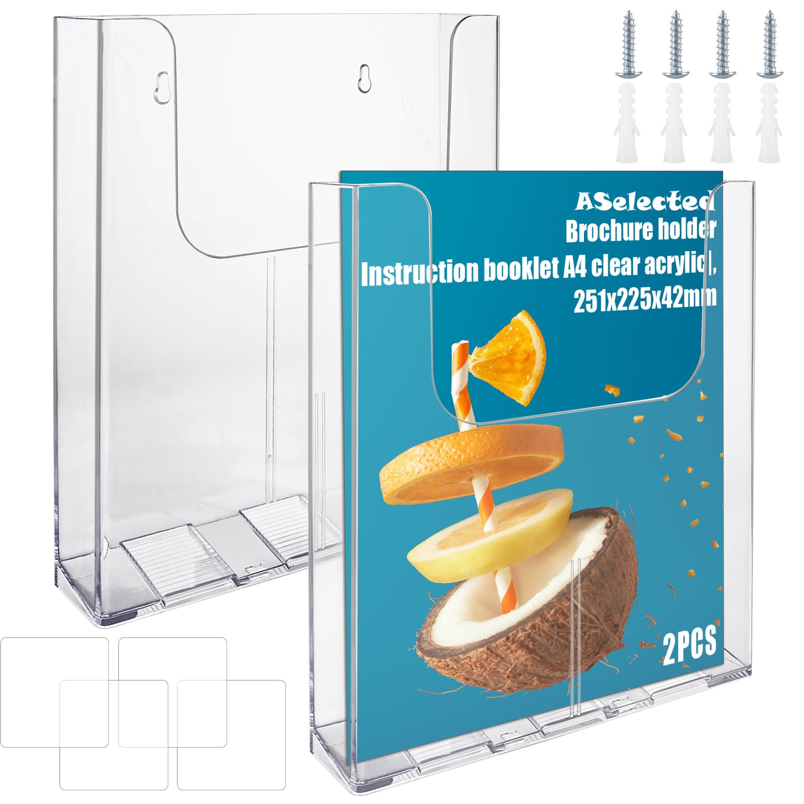 ASelected 2 Pack A4 Wall Mounted Magazine File Holder Portrait Literature Stands for Display Crystal Clear Acrylic Literature Stand Dispenser for Leaflet Brochure