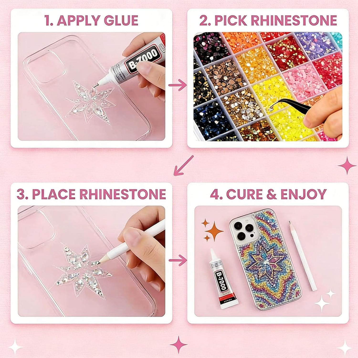 Bedazzling Kit, 32000Pcs Colorful DIY Resin Rhinestone Bedazzle Kit for Bedazzling, 3mm Resin Jelly Rhinestones Flatback Gems with B7000 Glue for Diamond Art, Nails, Crafts, Clothing, Tumblers - 5