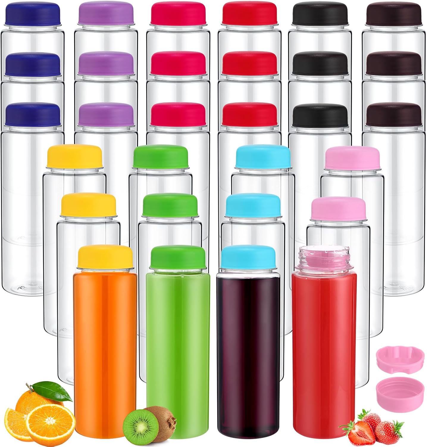 30 Pcs 17 oz Plastic Juice Bottle Bulk with Filter Cap Double Cover Water Bottles Reusable Clear Sport Drink Containers for Juicing Milk Smoothie Outdoor Gym Camping, 10 Colors