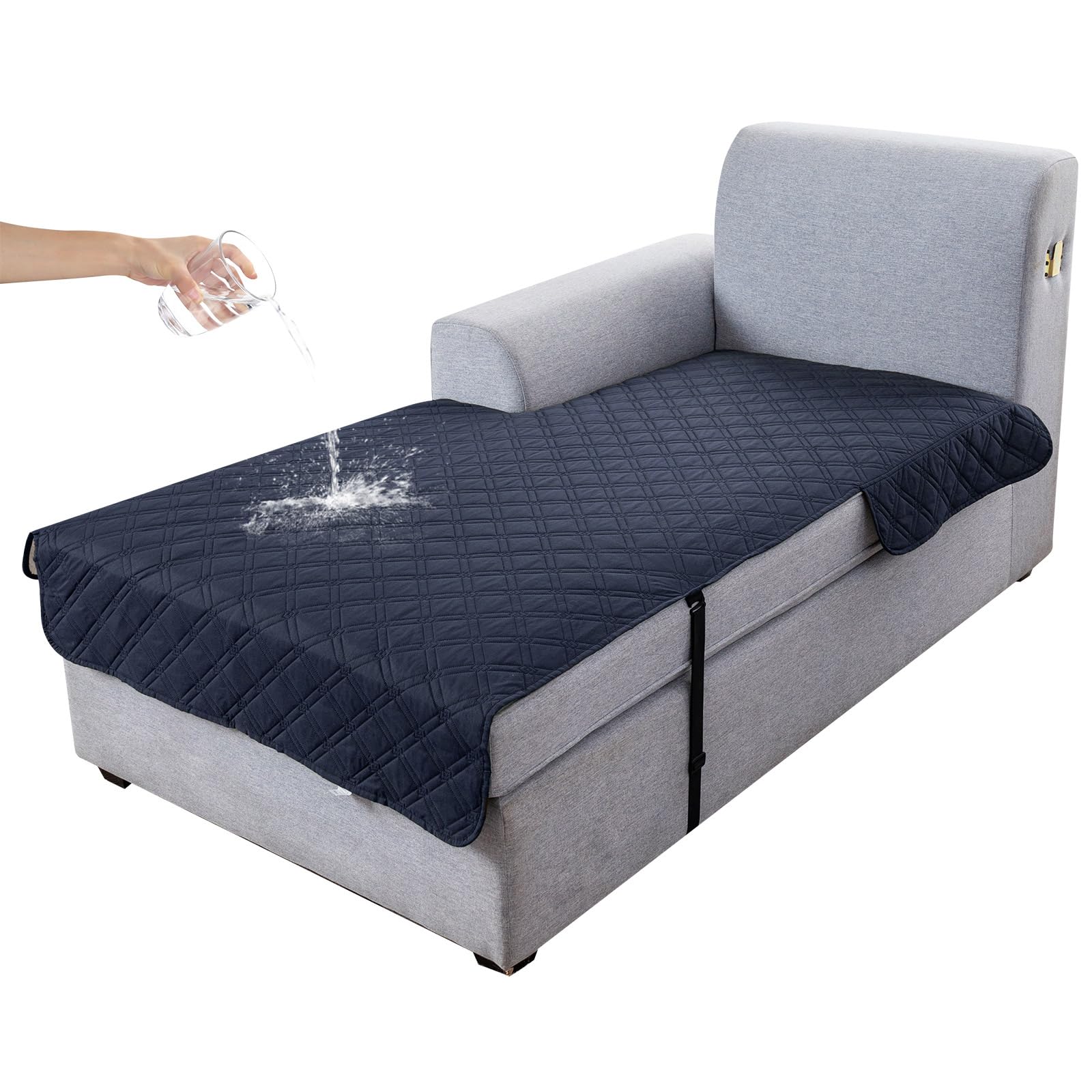 Genina L Shape Couch Cover, Sectional Couch Chaise Covers, Waterproof Washable Sofa Covers for Left L Shape Chaise Lounge, Anti-Slip Sofa Slipcovers for Dogs Cats Pet Friendly(Navy Blue)