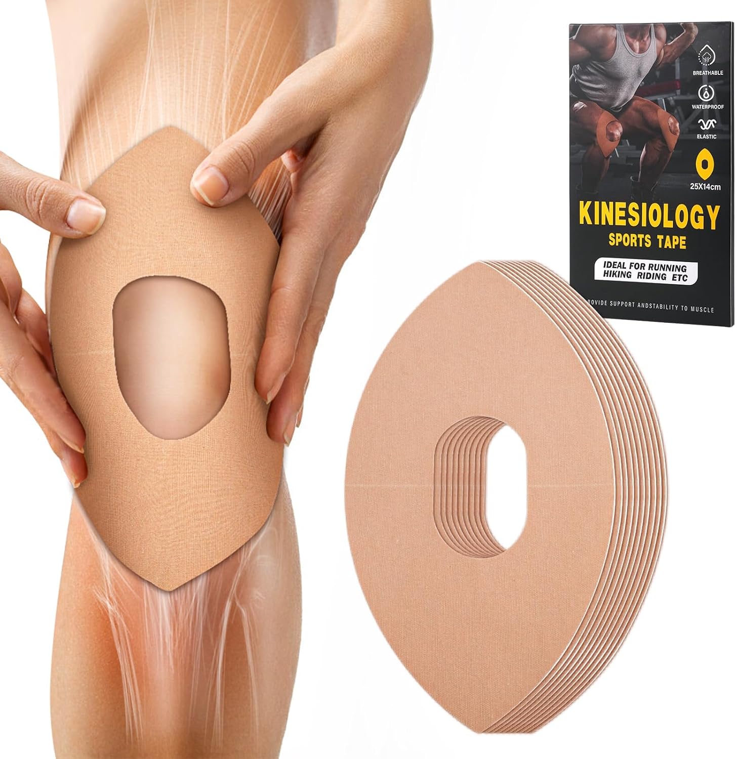 Kinesiology Tape for Knees, 10 Pcs Precut Kinesiology Tape for Knee Pain Relief & Support, Waterproof & Elastic Athletic Tape for Knee Stability, Breathable & Comfortable Kinesiology Tape Precut