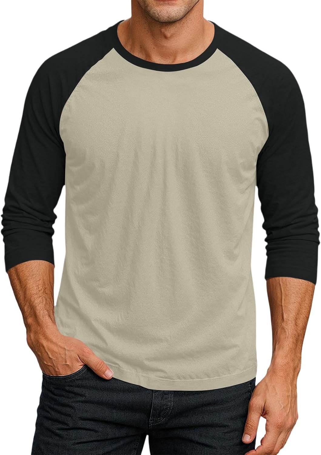 WENKOMG1 Men's Raglan 3/4 Sleeve Baseball Shirt Summer Casual Crew Neck Workout Sport T-Shirts, S-3XL