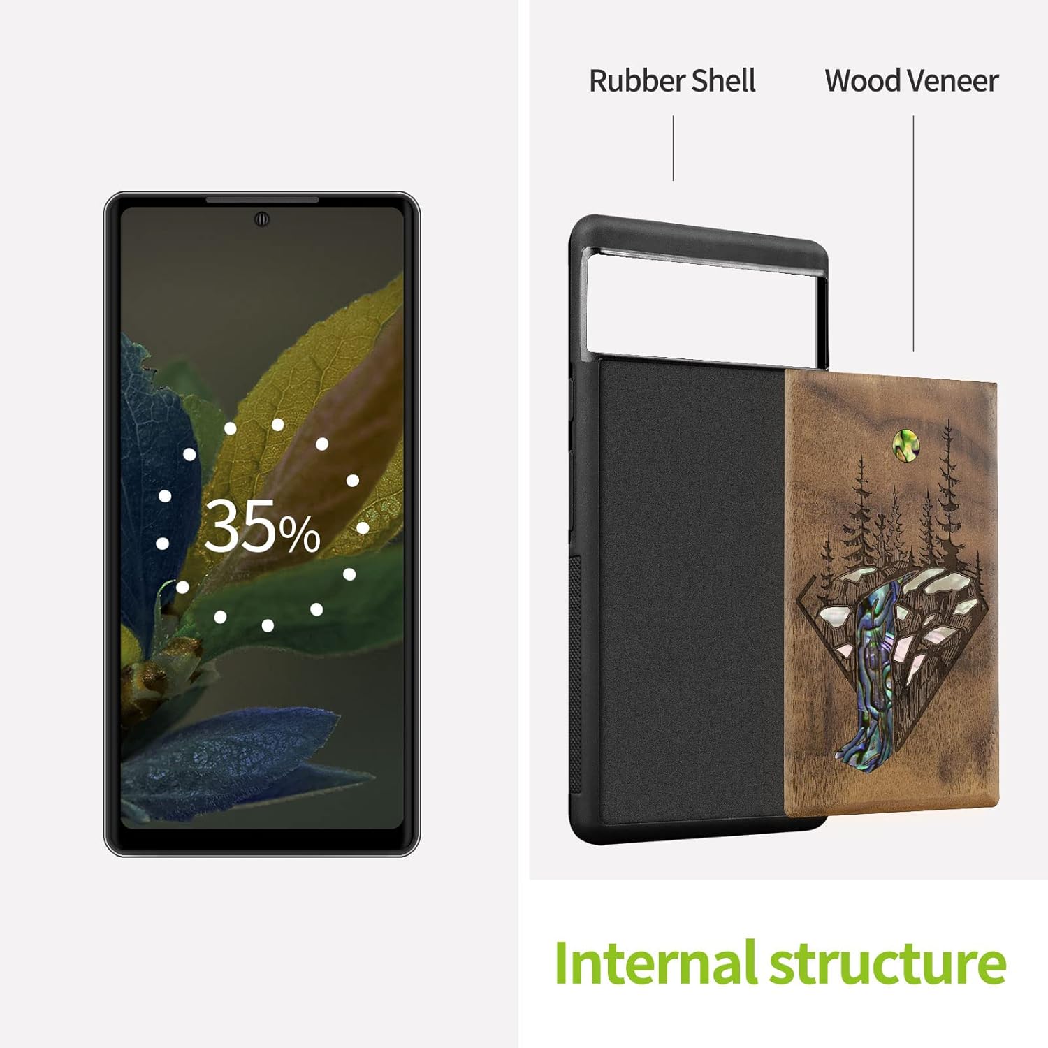 Carveit Designer Wooden Case for Google Pixel 6a Case Protective Cover [Wood Engraving & Shell Inlay] Compatible with Pixel 6a (Falls Landscape-Walnut)