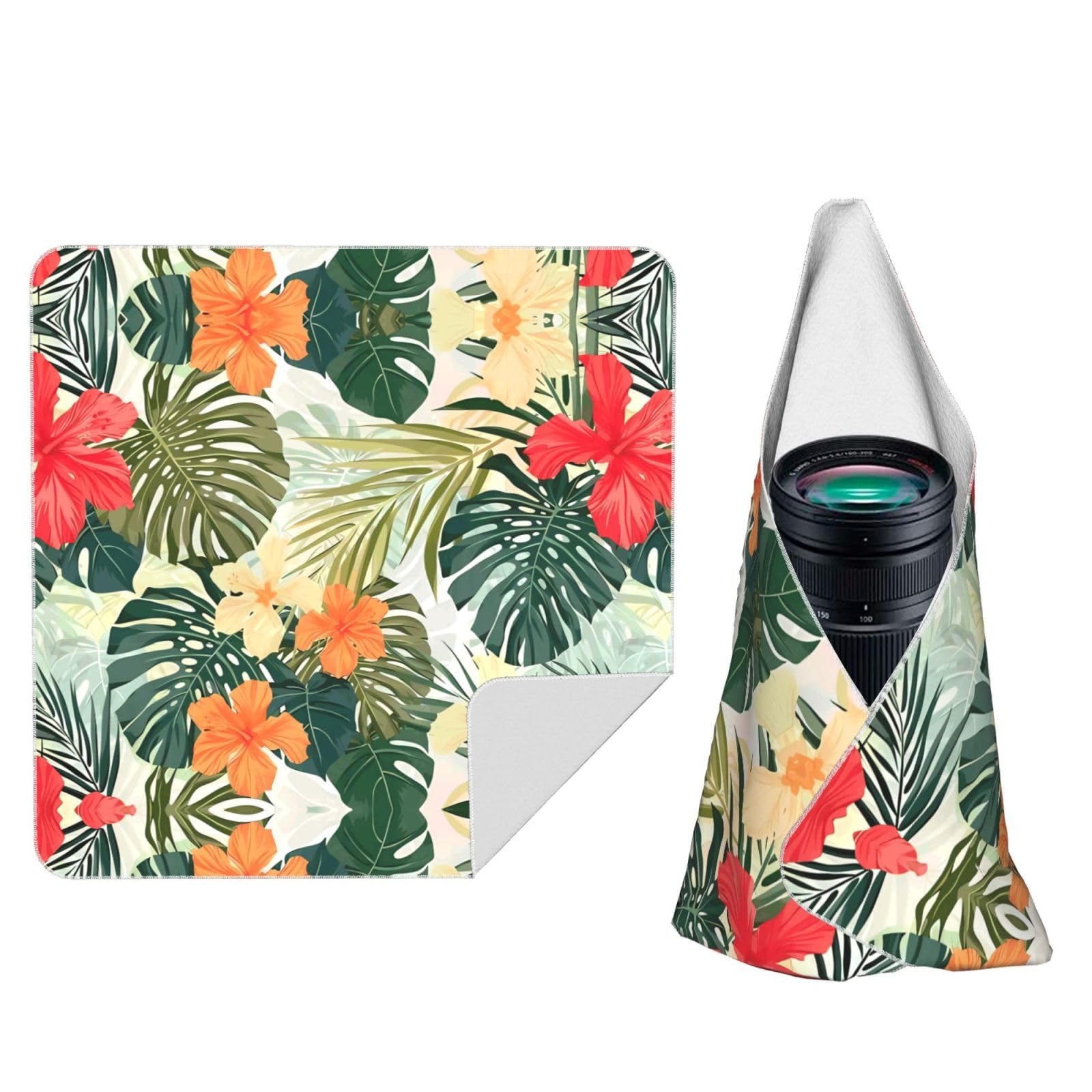 Zhaoyugoods Black Vegetation Leaves With Hibiscus Flowers Camera Wrap Cloth