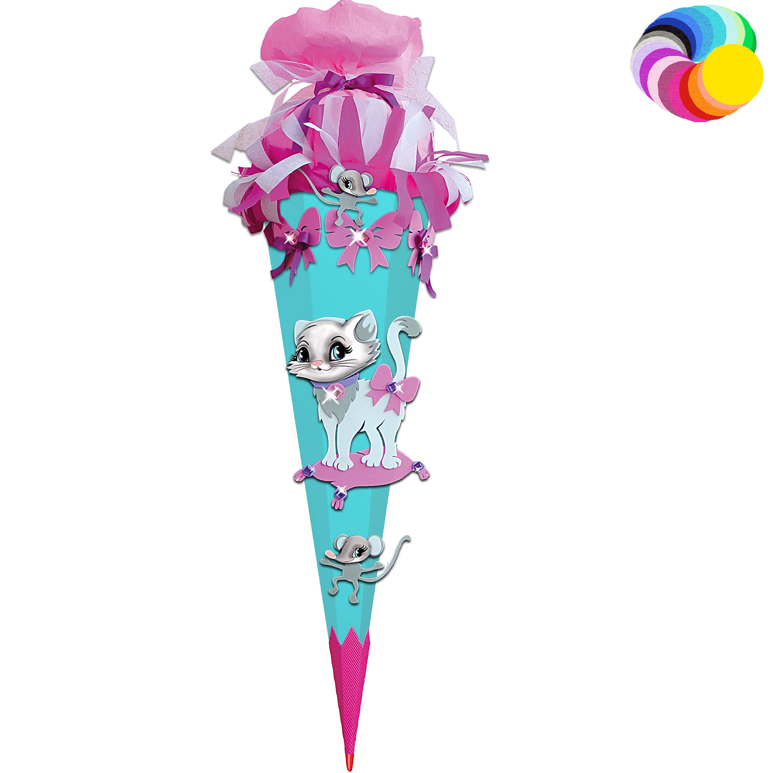 alles-meine.de GmbH Bastelset - Schultüte Farbe & Größe wählbar 70/85 / 100 cm - Katze & Maus - Farbe frei wählbar - Bastelschultüte - Zuckertüte zum selber Basteln Bemalen..
