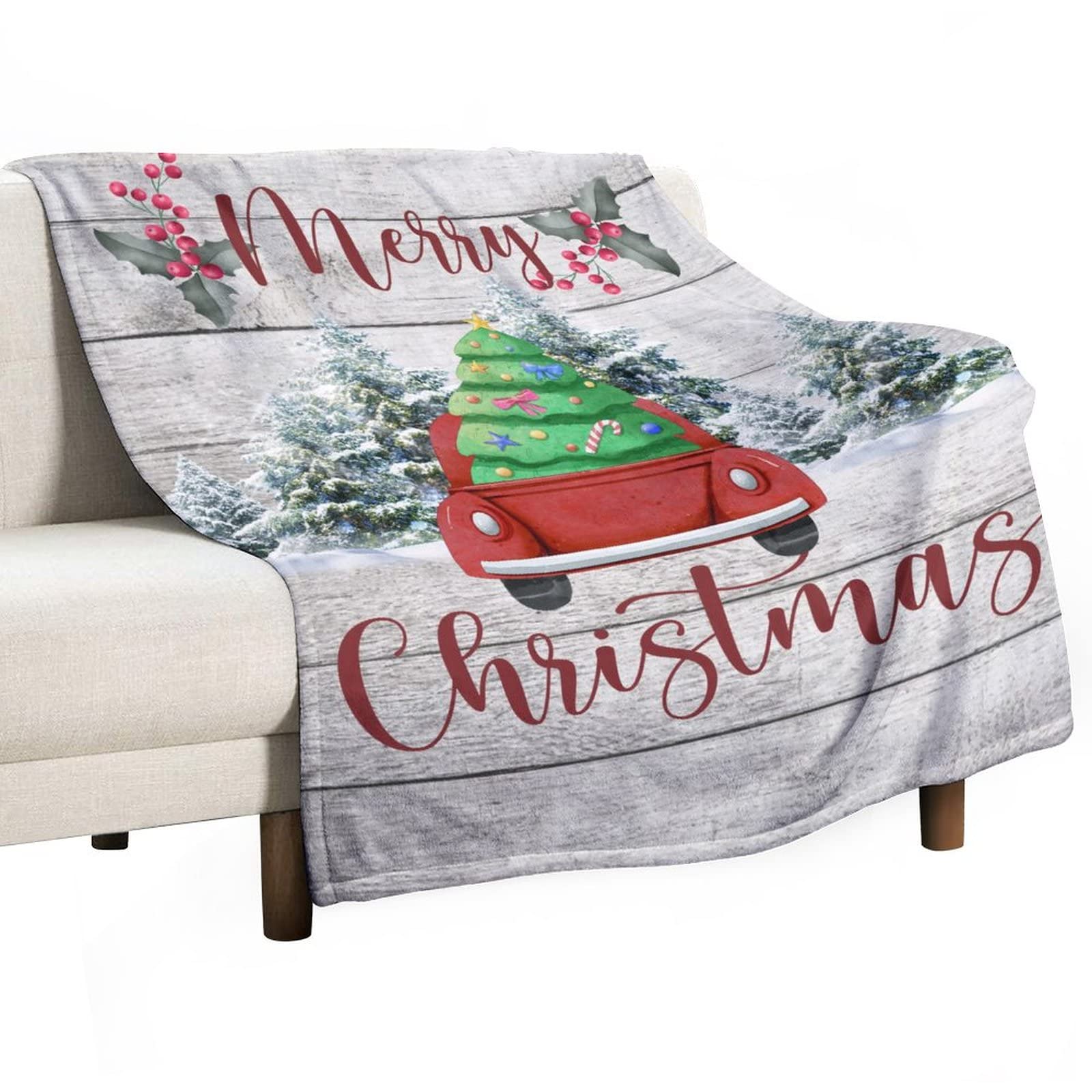 Couverture polaire Noël pour canapé et lit plaid camion rouge festif 130x150 cm