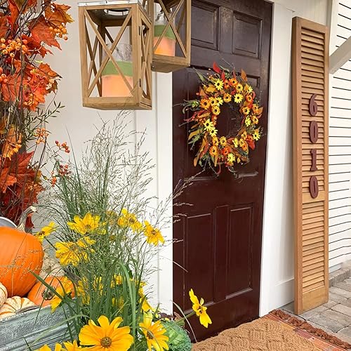 Miniatura 3 de Corona artificial de otoño de 20 pulgadas, corona de otoño para puerta delantera, coronas de Acción de Gracias, corona de flores de margarita