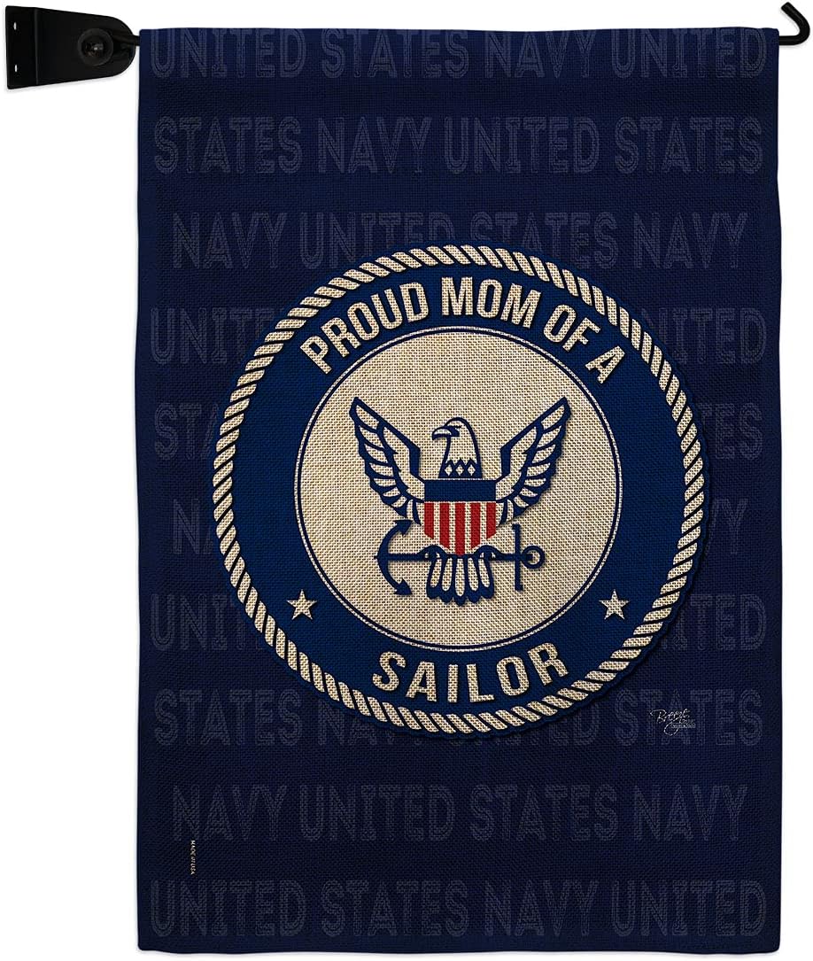 Proud Mom Sailor Garden Flag Set Wall Holder Armed Forces Navy USN Seabee United State American Military Veteran Retire Official Small Gift Yard House Banner Double-Sided Made In USA 13 X 18.5