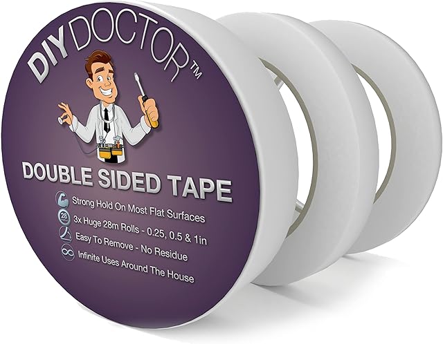 DIY Doctor Double Sided Tape Craft - Double Sided Adhesive Tape - Craft Tape - Double Sided Sticky Tape - Ideal for Craft Work - 3 Clear Rolls 28m Long (1x6.3mm, 1x12.6mm & 1x24.5mm Width)