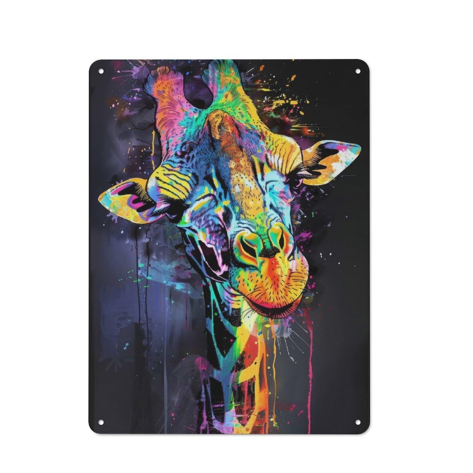 Junmoney Style-14 Tin Wall Plaque 40X30cm With Giraffe Popart Painting For Garage Wall, Suited To People Furnishing A Garage
