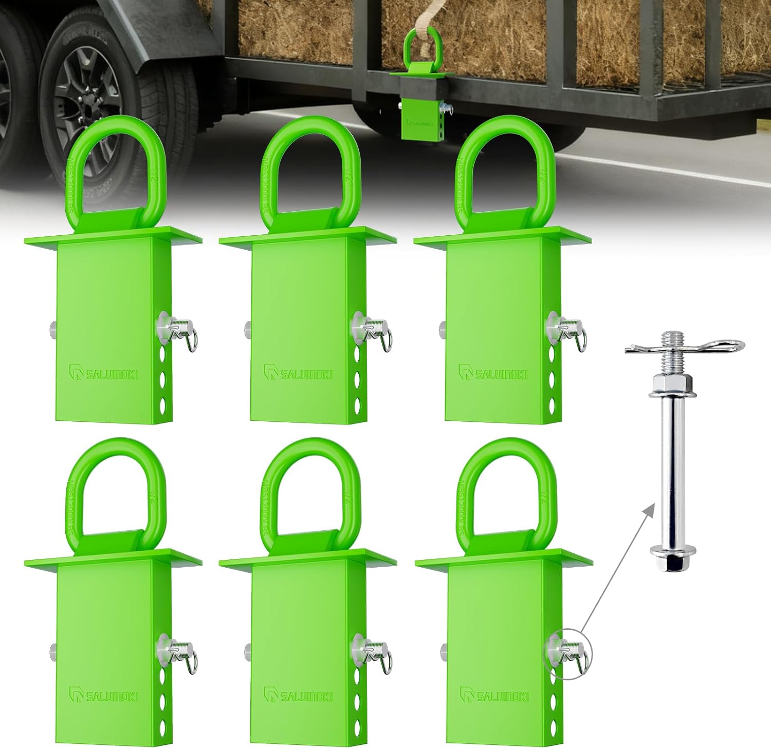Stake Pocket D-Ring Heavy Duty with Anti-Loss Lock and Gloves, Trailer D-Ring Stake Pocket Tie Downs Breaking Load 16,200lbs Galvanized Green (6 Set)